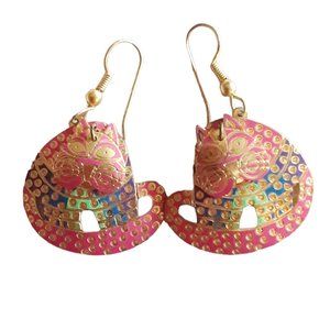 Edgar Berebi Cat Pierced Earrings Vintage Articulated